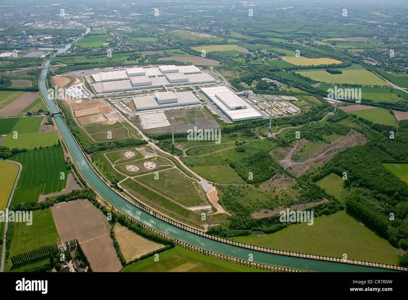 Aerial view, nature protection, compensation areas for the Logistik-Park Westfalenhuette logistics park on the Ellinghausen Stock Photo