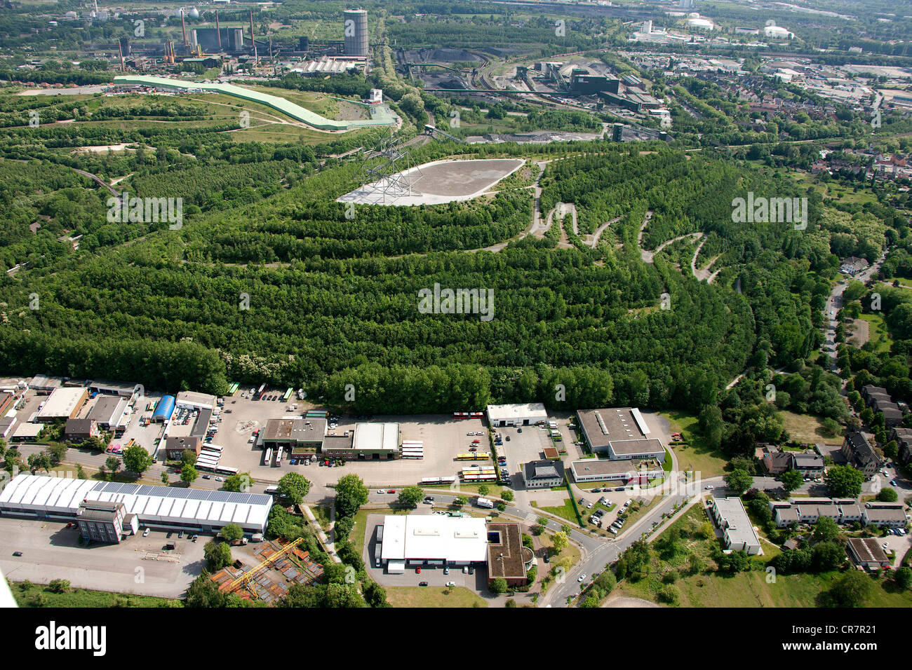 Aerial view, Tetraederhalde pithead stocks, Gewerbepark Arenberg industrial park, Bottrop, Ruhr area, North Rhine-Westphalia Stock Photo