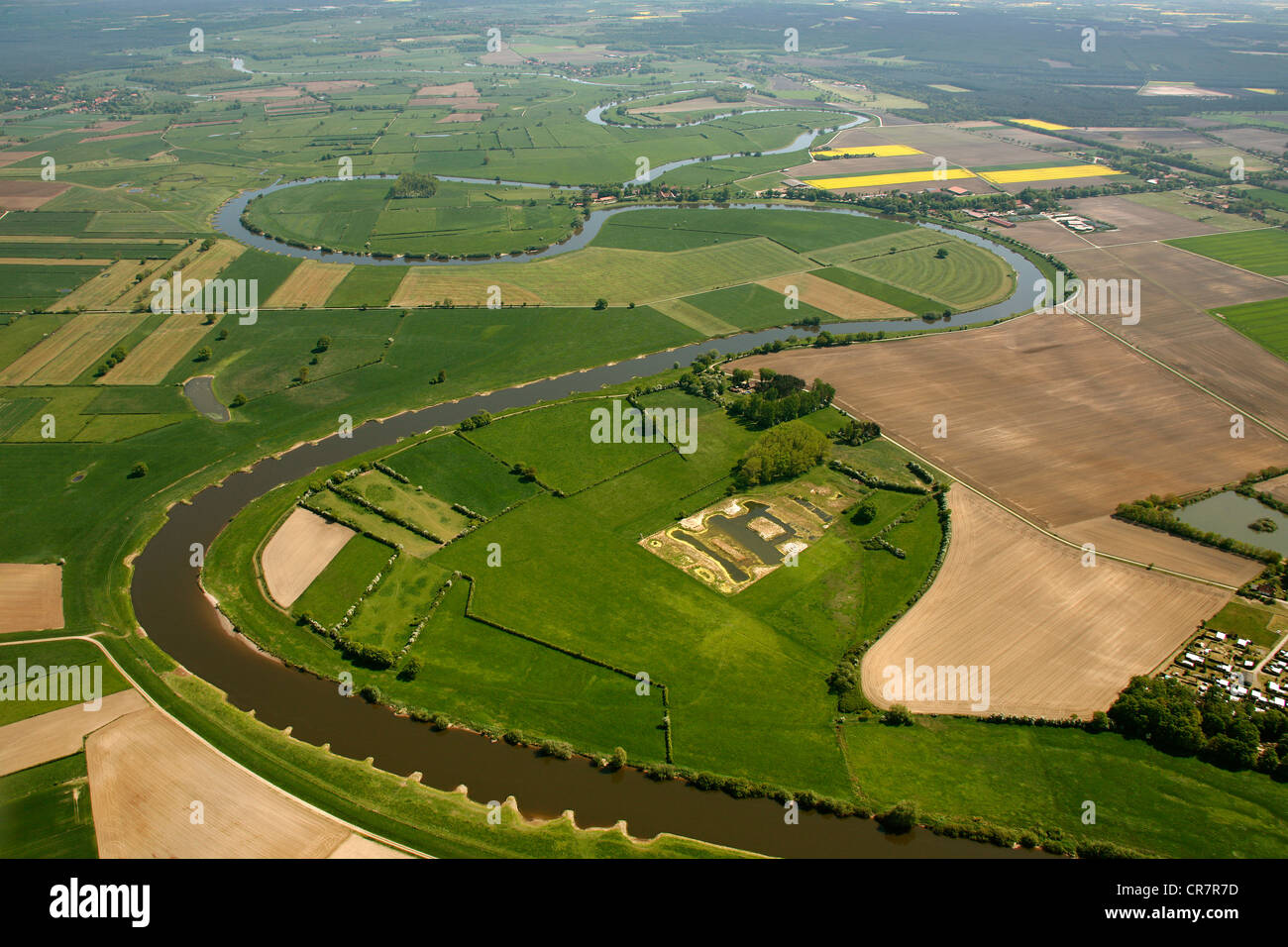 Aerial view, loop of the Aller River, riverscape, Soltau-Fallingbostel, Lower Saxony, Germany, Europe Stock Photo
