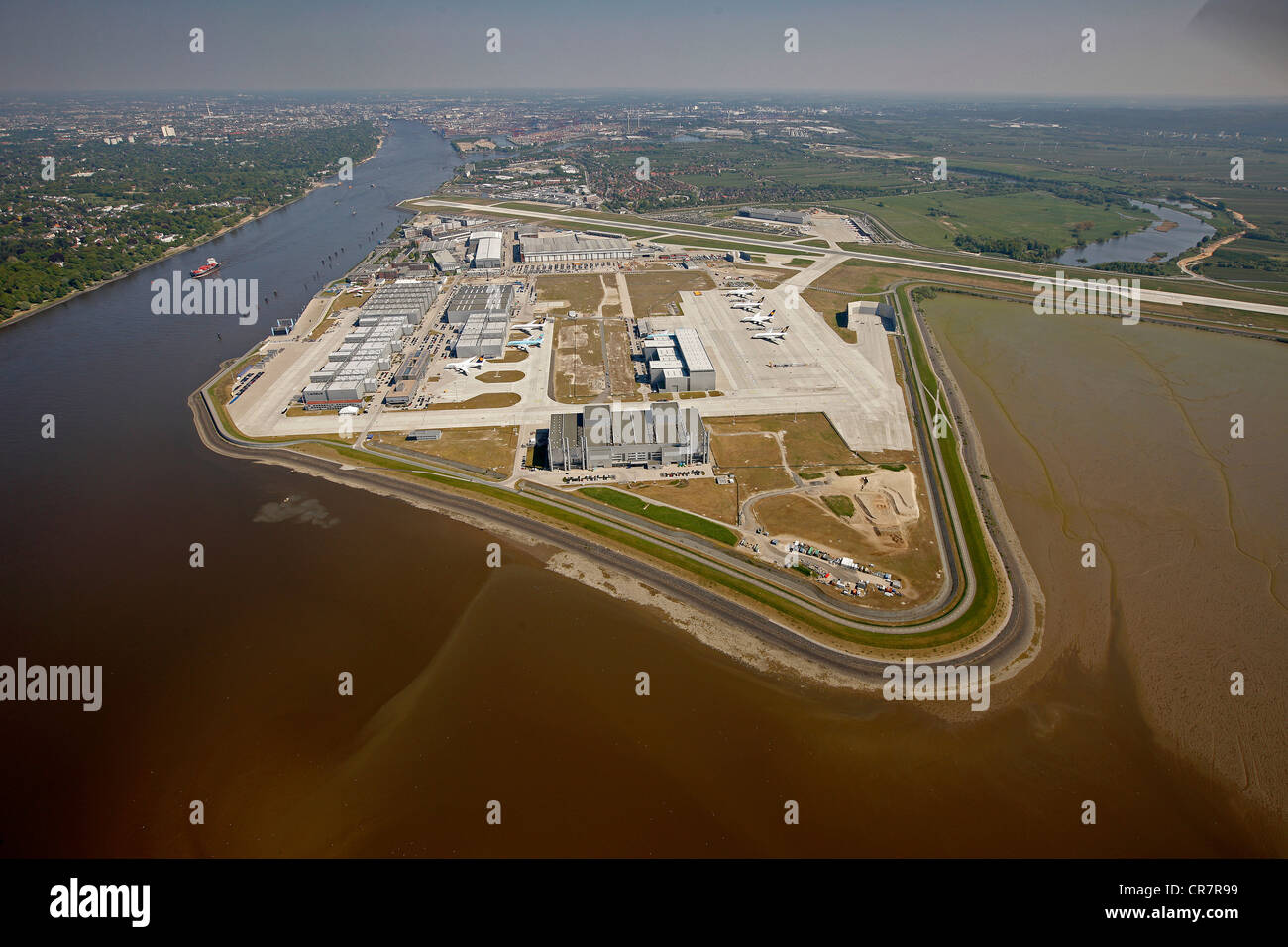 Aerial view, Hamburg Finkenwerder Airport, aircraft works, aircraft manufacturing plant, Hamburg, Germany, Europe Stock Photo
