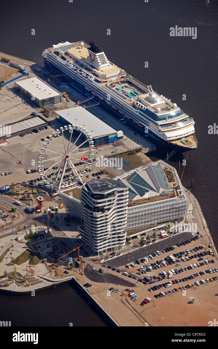 Aerial view, Mein Schiff cruise ship, Cruise Terminal, Chicagokai, Hafencity harbour district, Hamburg, Germany, Europe Stock Photo