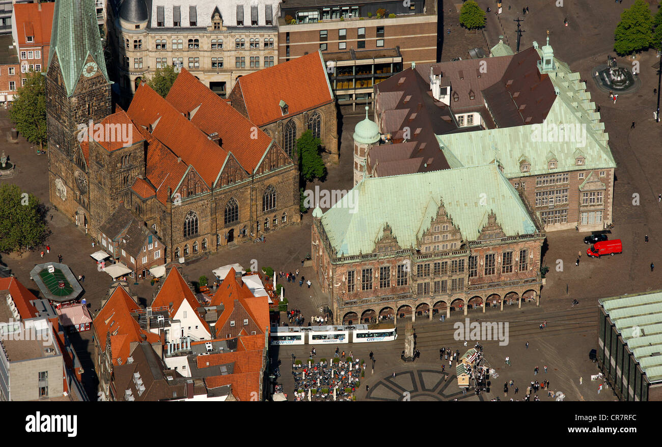 Aerial view, city hall, cathedral St. Petri-Dom, Am Markt, old town island, Bremen, Germany, Europe Stock Photo