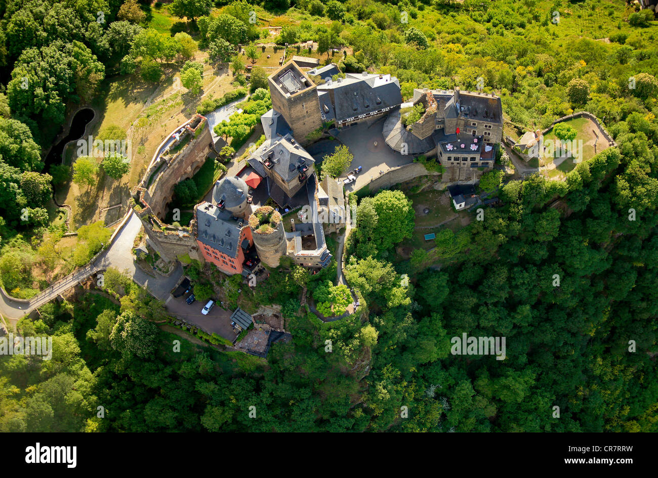 Aerial view, Burghotel Auf Schoenburg Hotel, castle, Sankt Goar ...