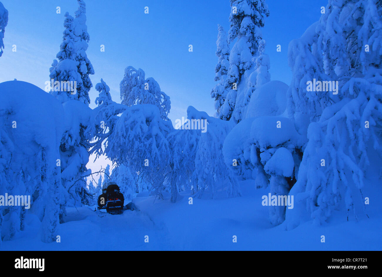 Finland, Lapland Province, Kuusamo, snow motorcycle trip to the Russian