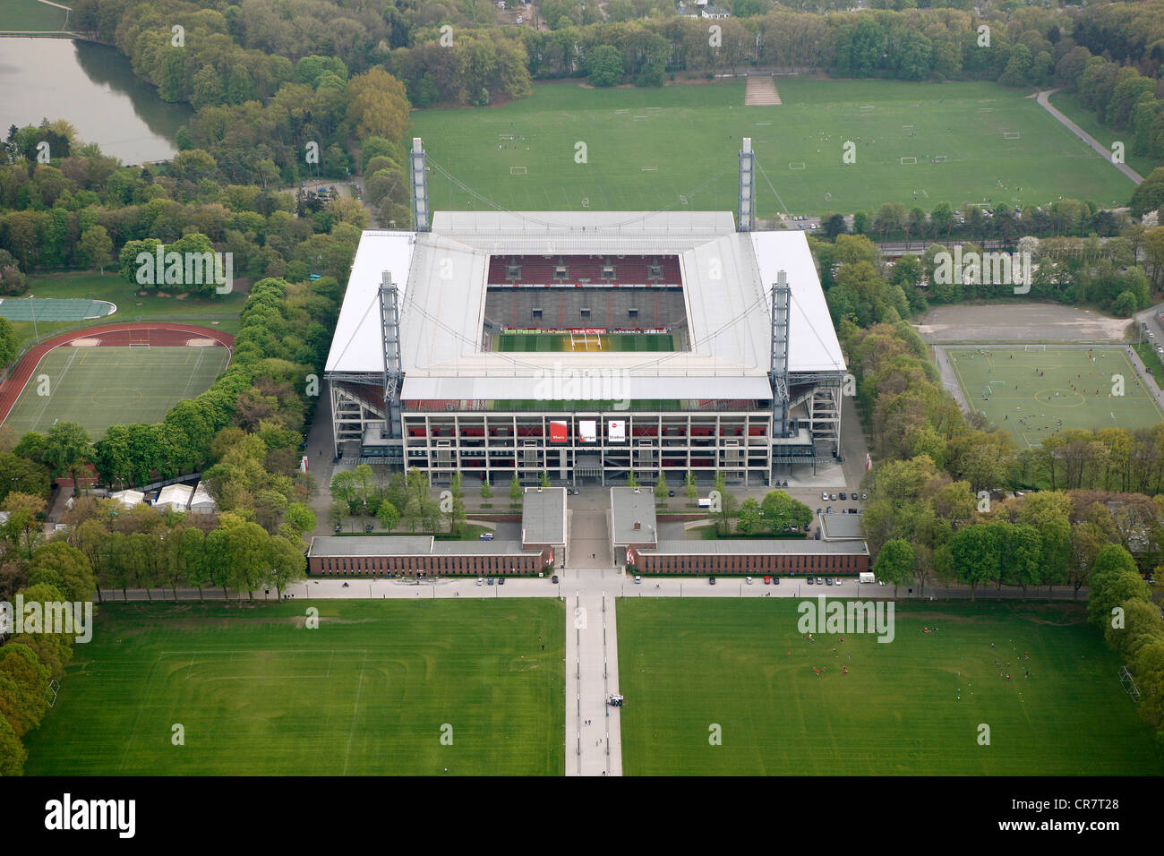Aerial view, RheinEnergieStadion stadium of the 1. FC Koeln, German Soccer League stadium, Cologne, North Rhine-Westphalia Stock Photo