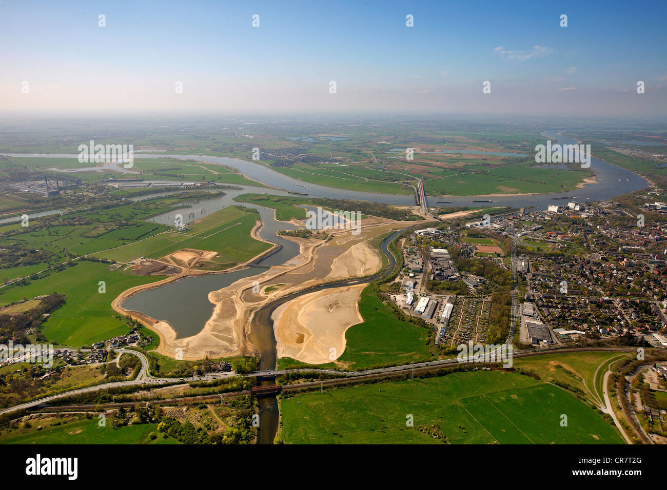 Aerial view, Lippe estuary, Lippe conversion, construction site, Rhine river, Lippe Association, Wesel, Ruhrgebiet region Stock Photo