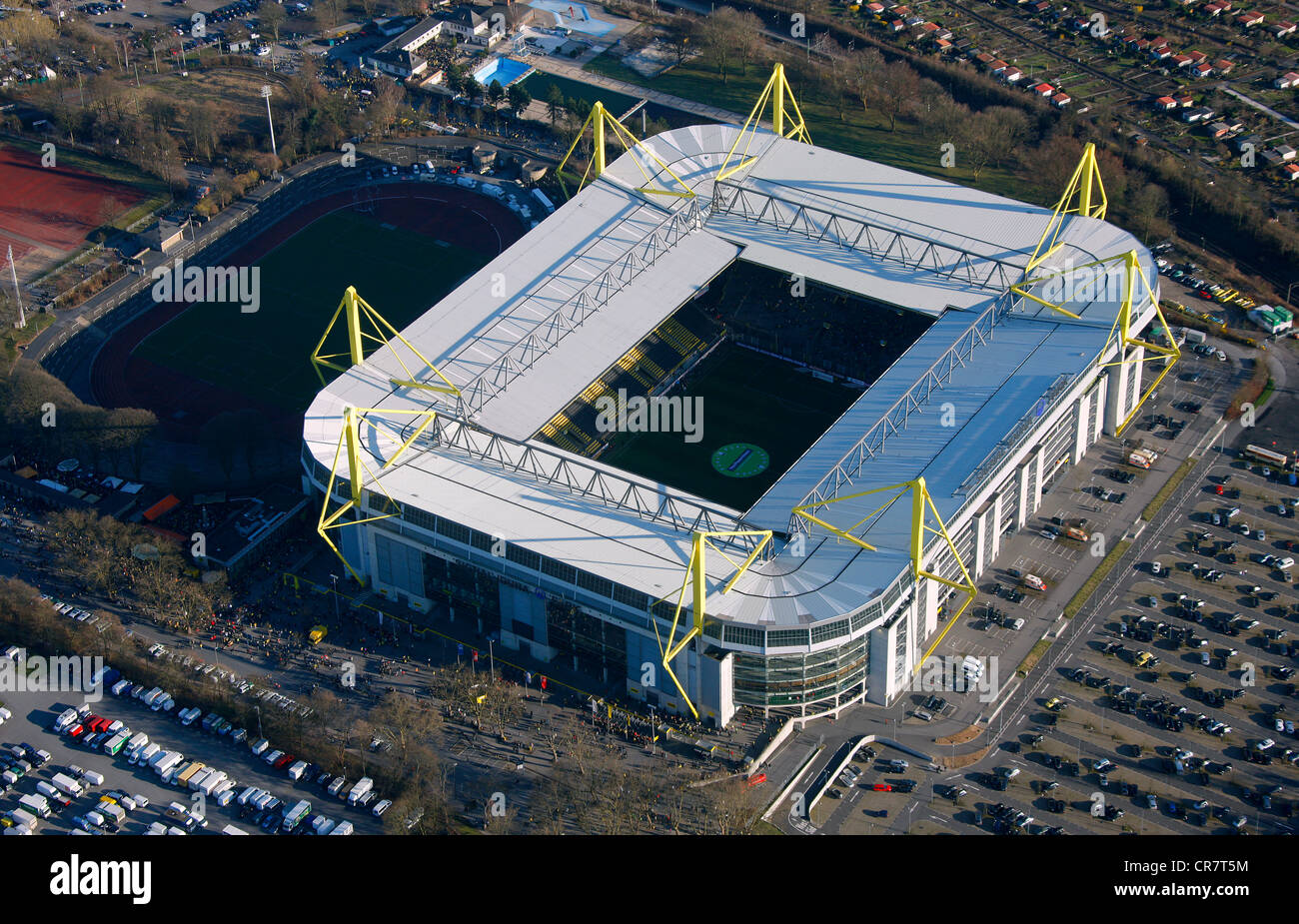 Aerial view, Signal Iduna Park stadium, Dortmund, Ruhrgebiet region, North Rhine-Westphalia, Germany, Europe Stock Photo