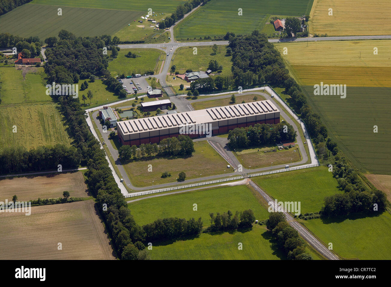 Aerial view, temporary atomic storage facility, Ahaus, Muensterland region, North Rhine-Westphalia, Germany, Europe Stock Photo