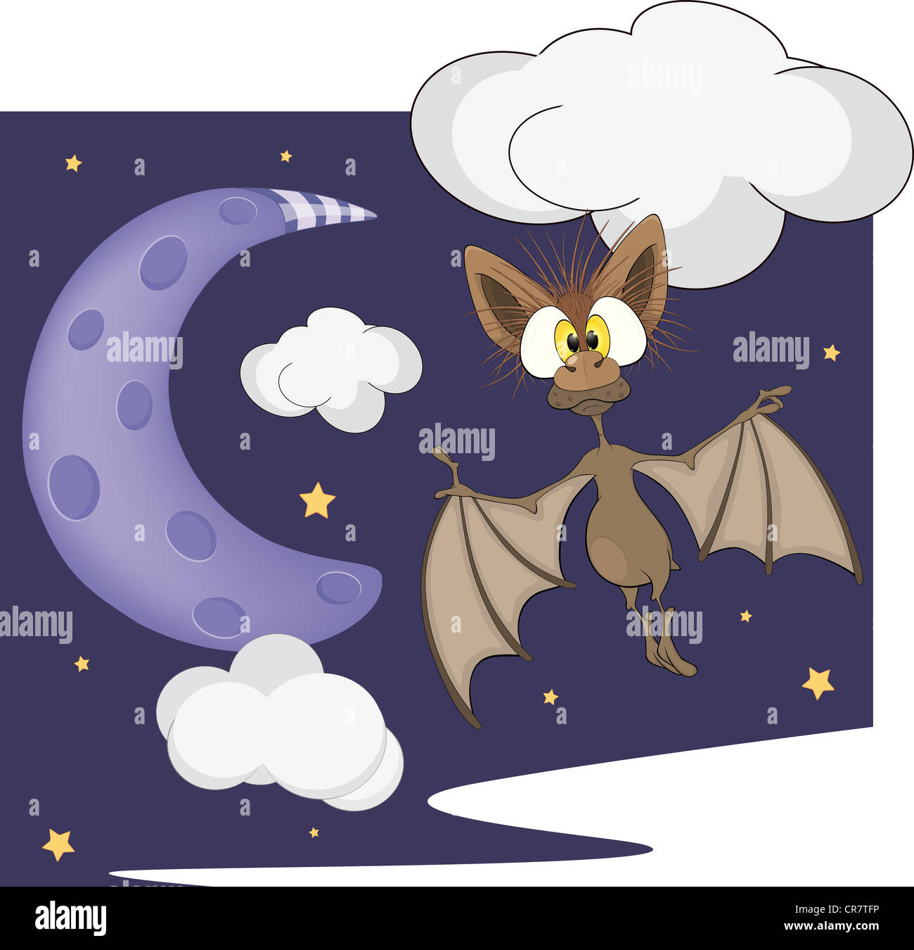 Bat and the moon.  Cartoon Stock Photo