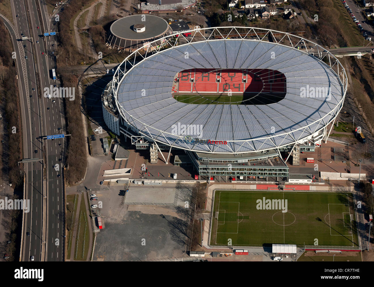 Aerial view, BayArena football stadium in Leverkusen, Rhineland, North