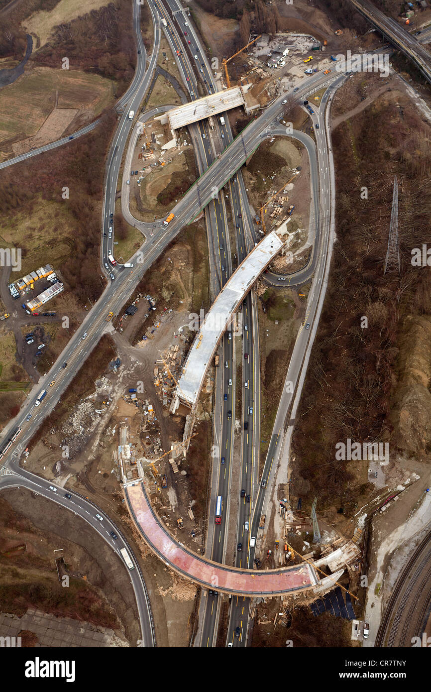 Aerial view, construction site, expansion of the highway A40 B1 Ruhrschnellweg Donetsk-Ring bridges, Wattenscheid, Bochum Stock Photo