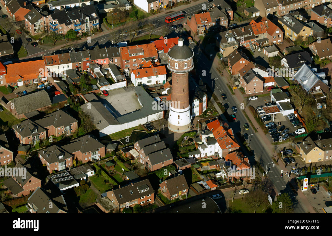Aerial view, Wasserturm water tower, Kevelaer, Lower Rhine region, North Rhine-Westphalia, Germany, Europe Stock Photo