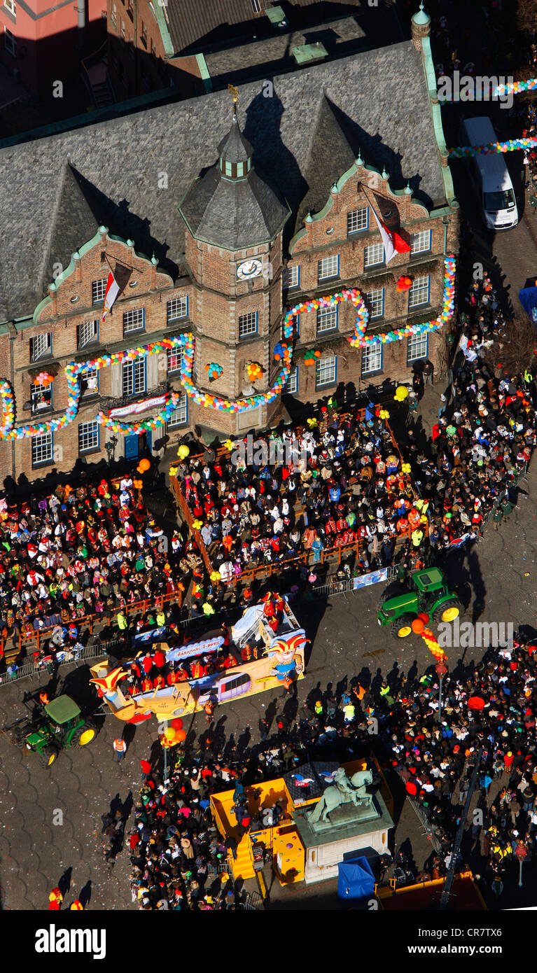 Aerial view, stand, street carnival, historic city hall in the old town, Duesseldorf, Rhineland region, North Rhine-Westphalia Stock Photo