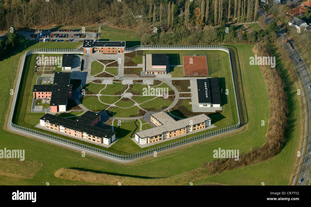 Aerial view, LVR Klinik Bedburg-Hau hospital, preventive custody, Goch, Niederrhein area, North Rhine-Westphalia Stock Photo
