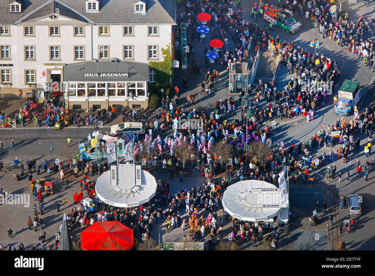 Aerial view, street carnival, Neumarkt square, Arnsberg, North Rhine-Westphalia, Germany, Europe Stock Photo