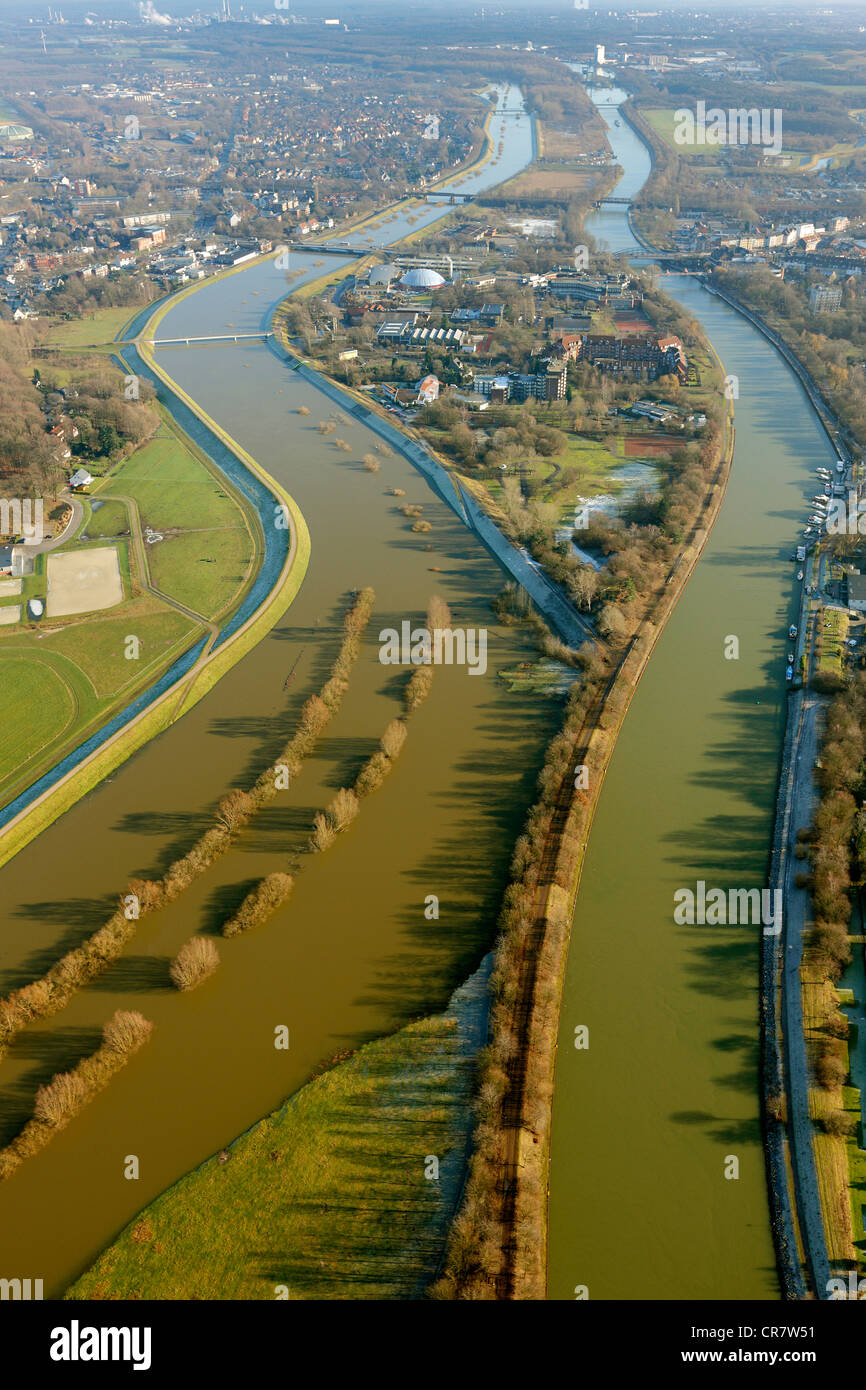 Flood water, Lippe River, Lippe Side Canal, Wesel-Datteln Canal, Dorsten, Haltern am See, North Rhine-Westphalia Stock Photo
