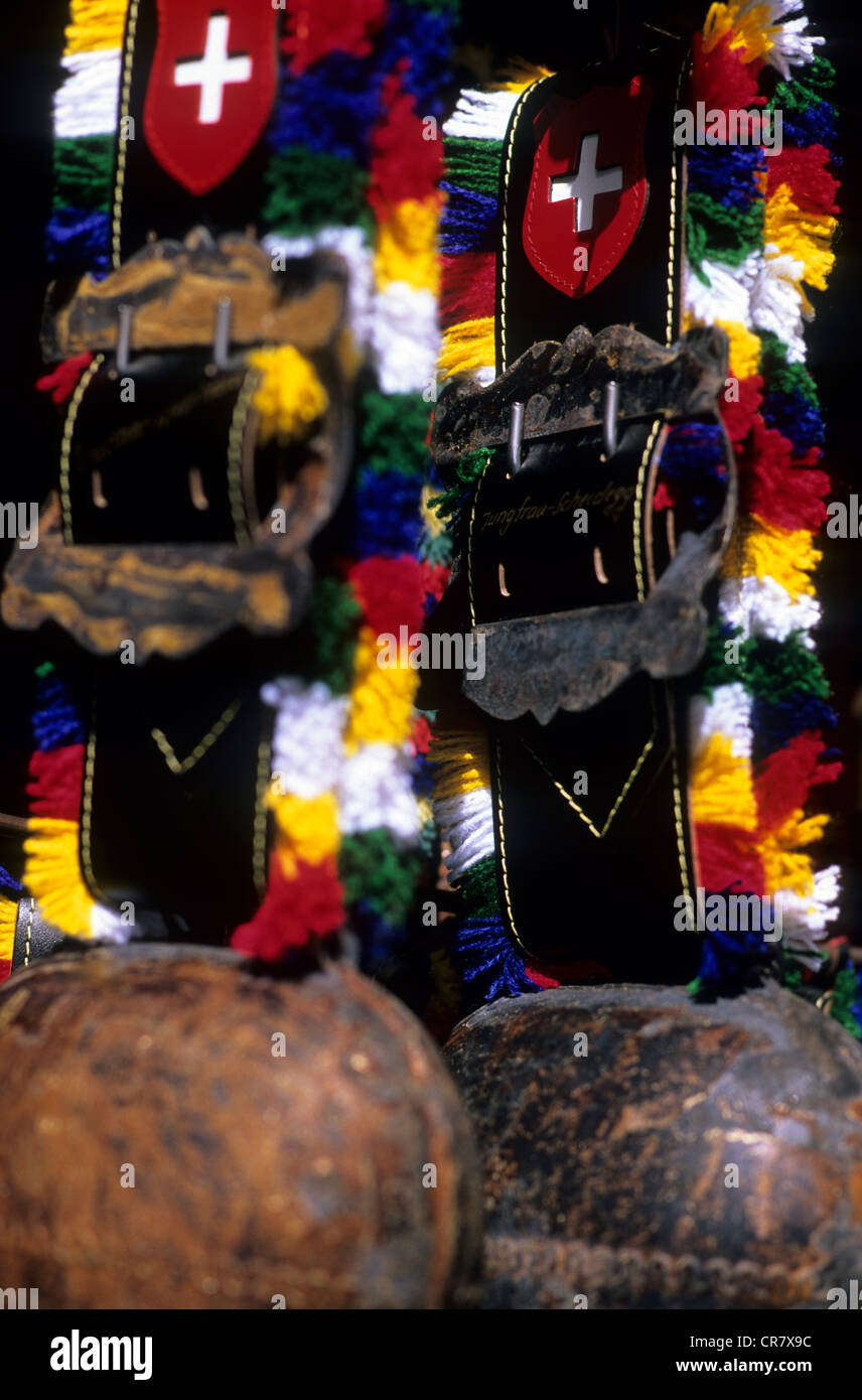 Switzerland, tourist cow bells for sale at Kleine Scheidegg, Jungfrau