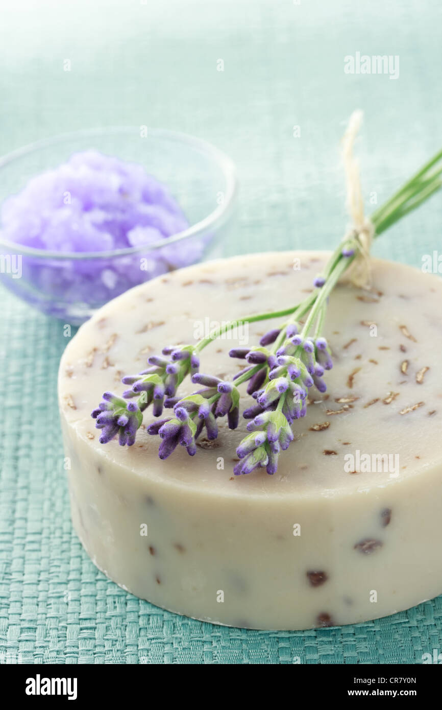 Artisan Soap with Lavender Bath Salt Stock Photo