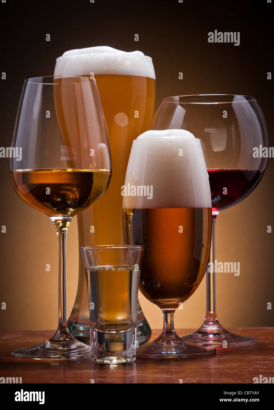 still life with different alcoholic drinks Stock Photo