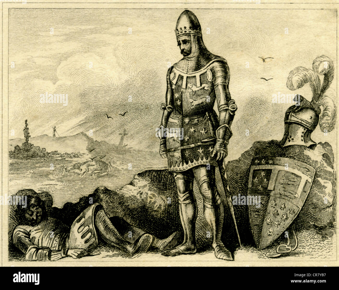 The Black Prince, under Edward III's kingdom in 1376, historical print from 1855 -