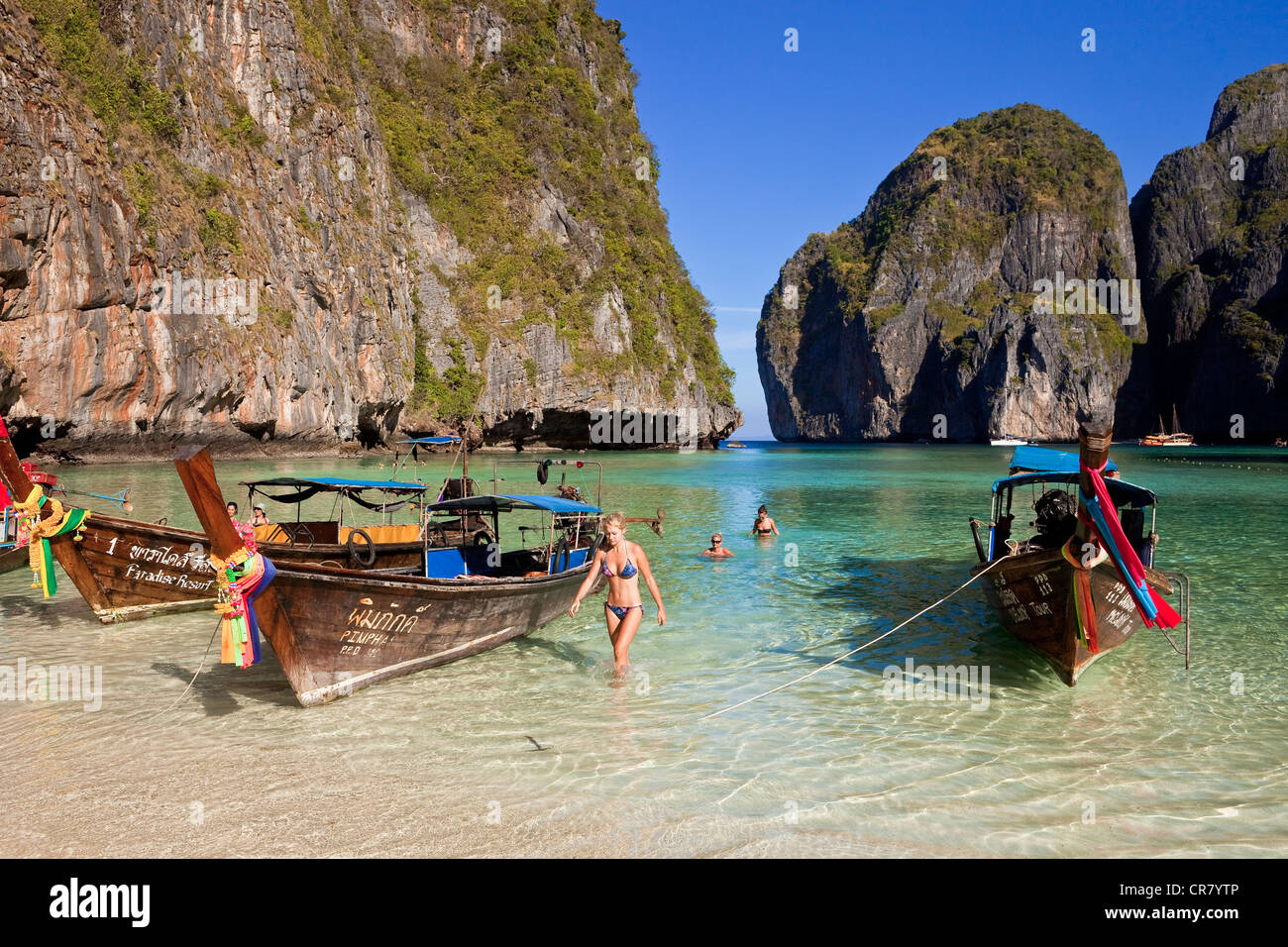 Thailand, Krabi Province, off the Ko Phi Phi Don Island, the Ko Phi Phi Leh Island, the Ao Maya Beach Stock Photo