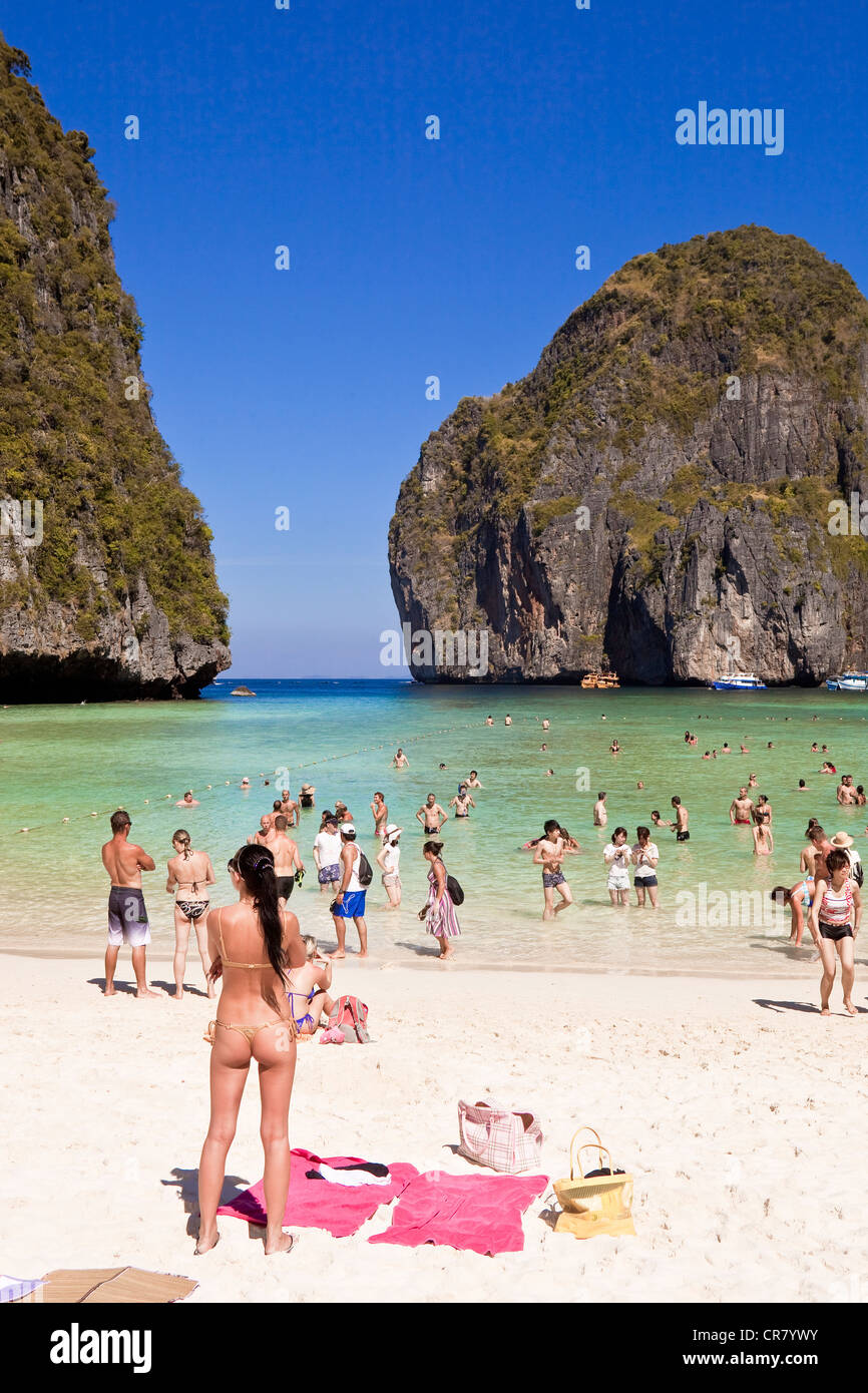 Thailand, Krabi Province, off the Ko Phi Phi Don Island, the Ko Phi Phi Leh Island, the Ao Maya Beach Stock Photo