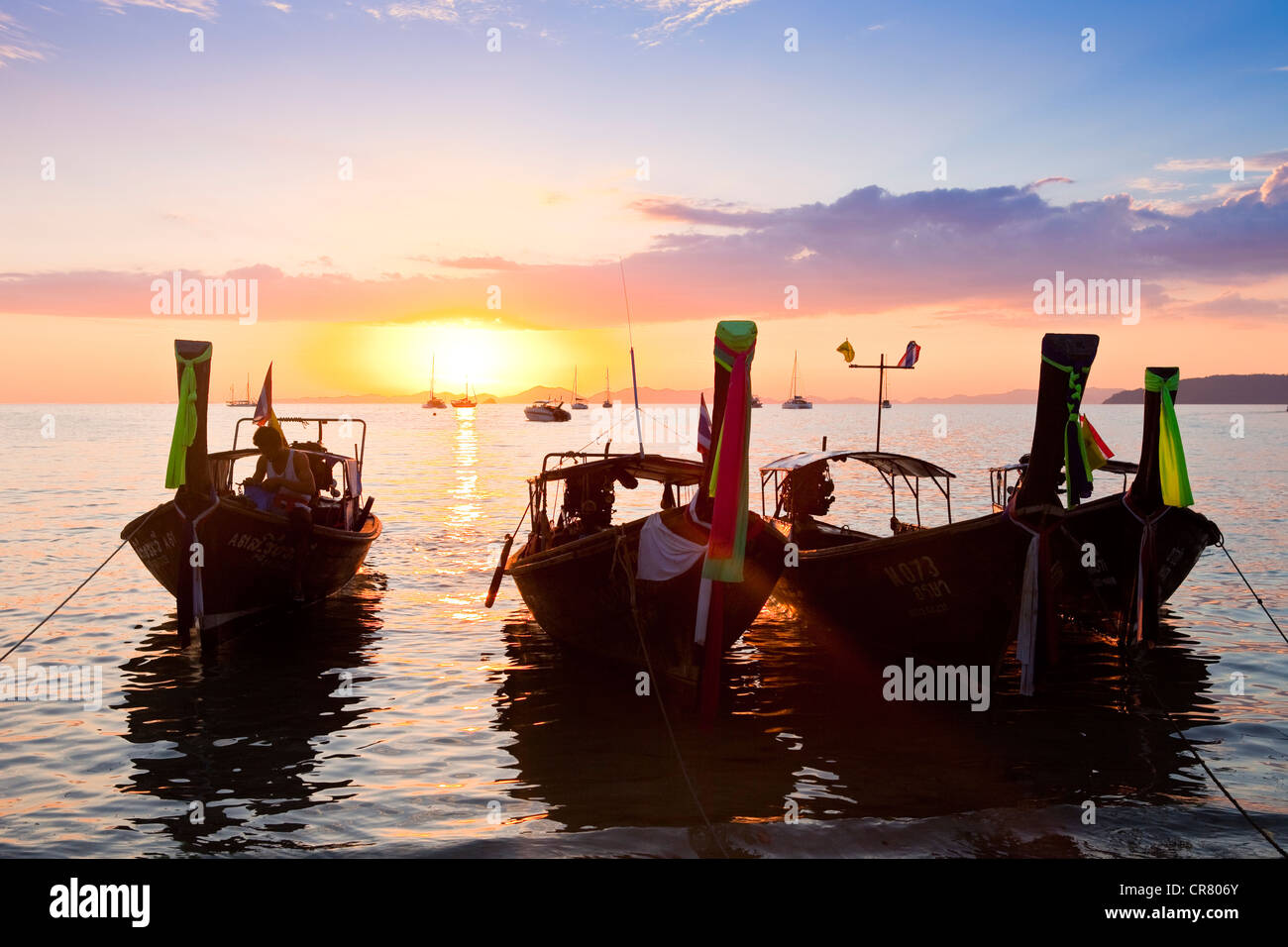 Thailand, Krabi province, Railay West, long tail boats (traditional boats) Stock Photo