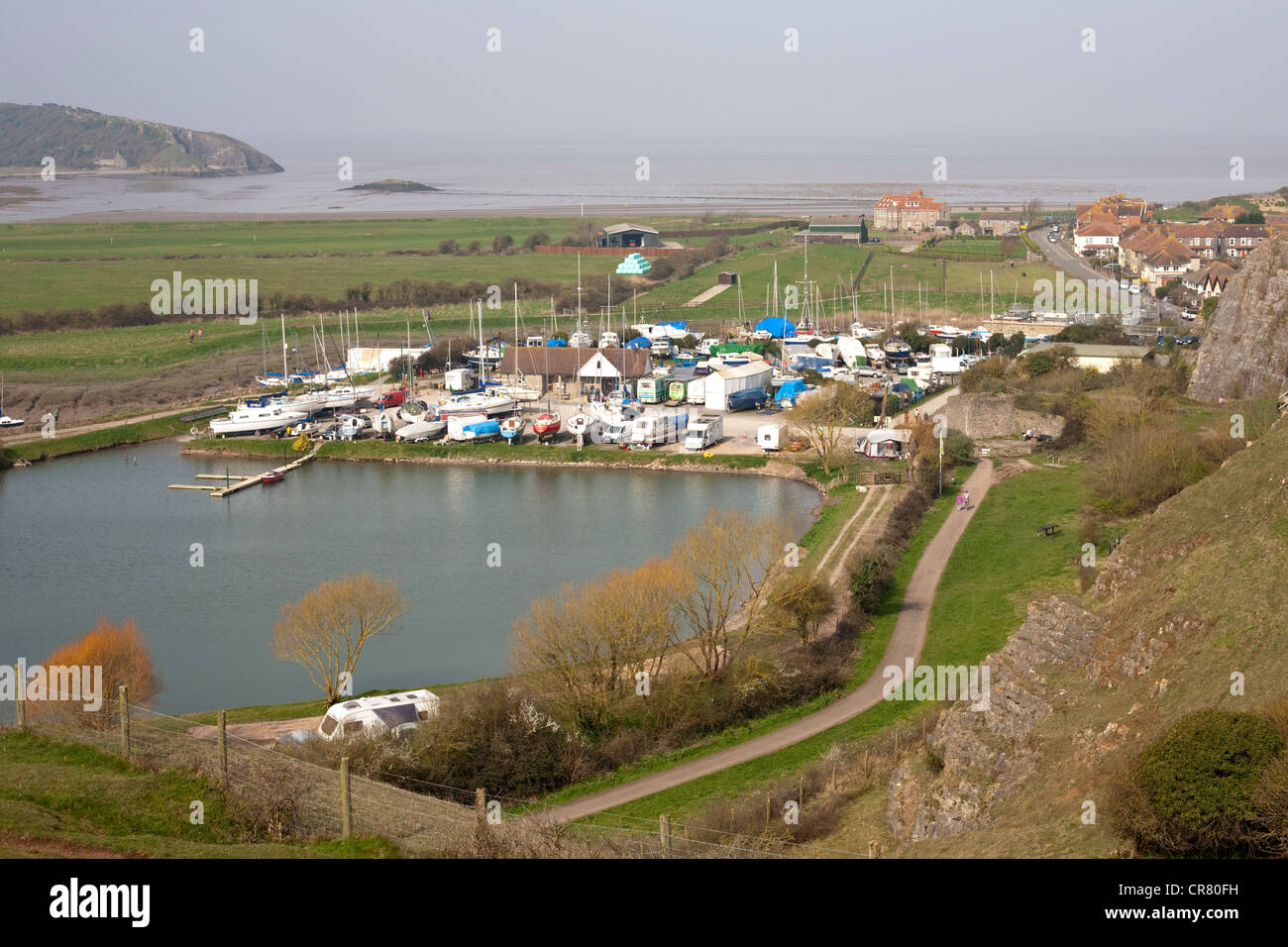 uphill harbour with the bristol channel and brean down in the background Stock Photo