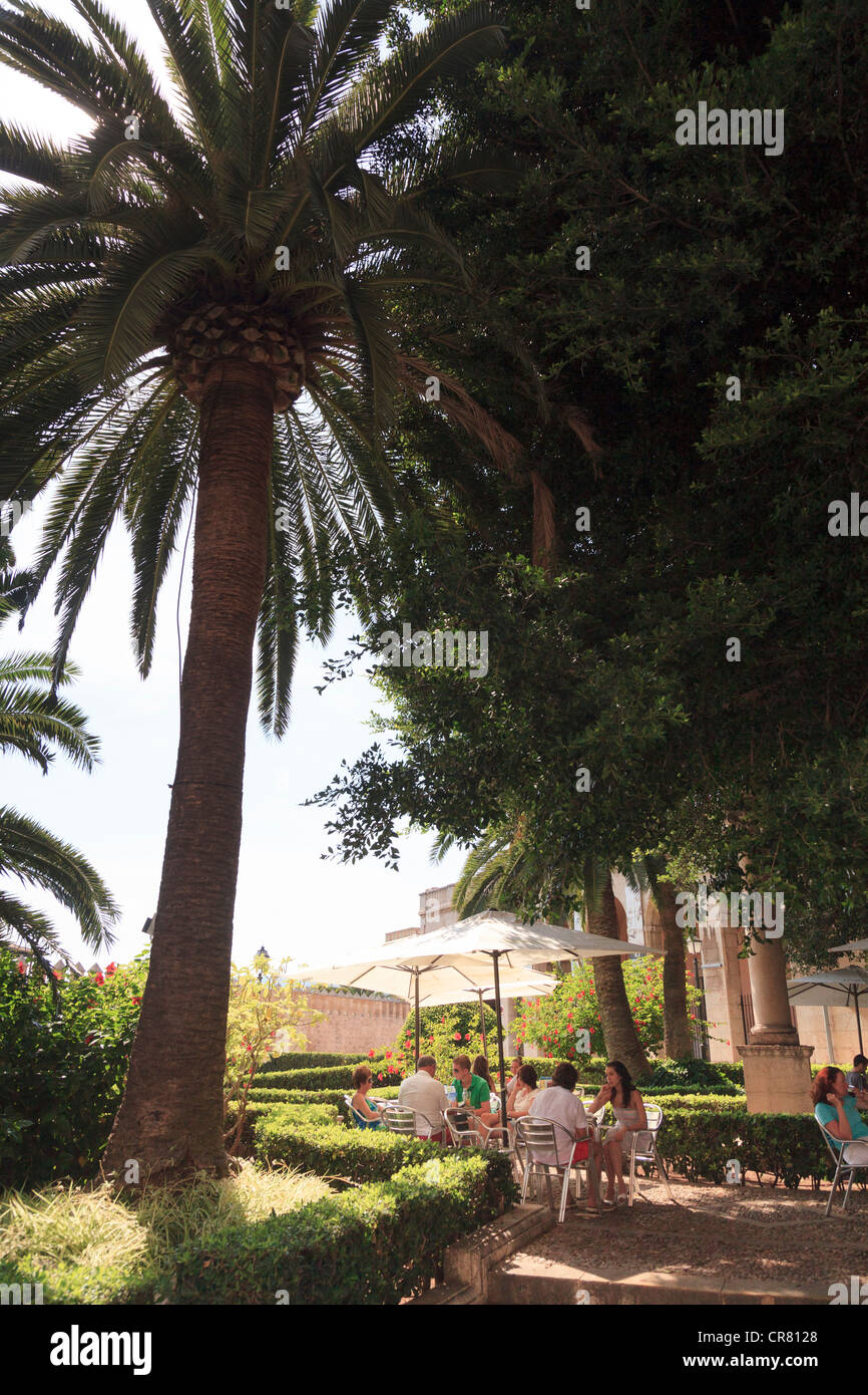 Spain, Balearic Islands, Mallorca, Palma de Mallorca, Outdoor Cafe at Almudaina Palace Stock Photo