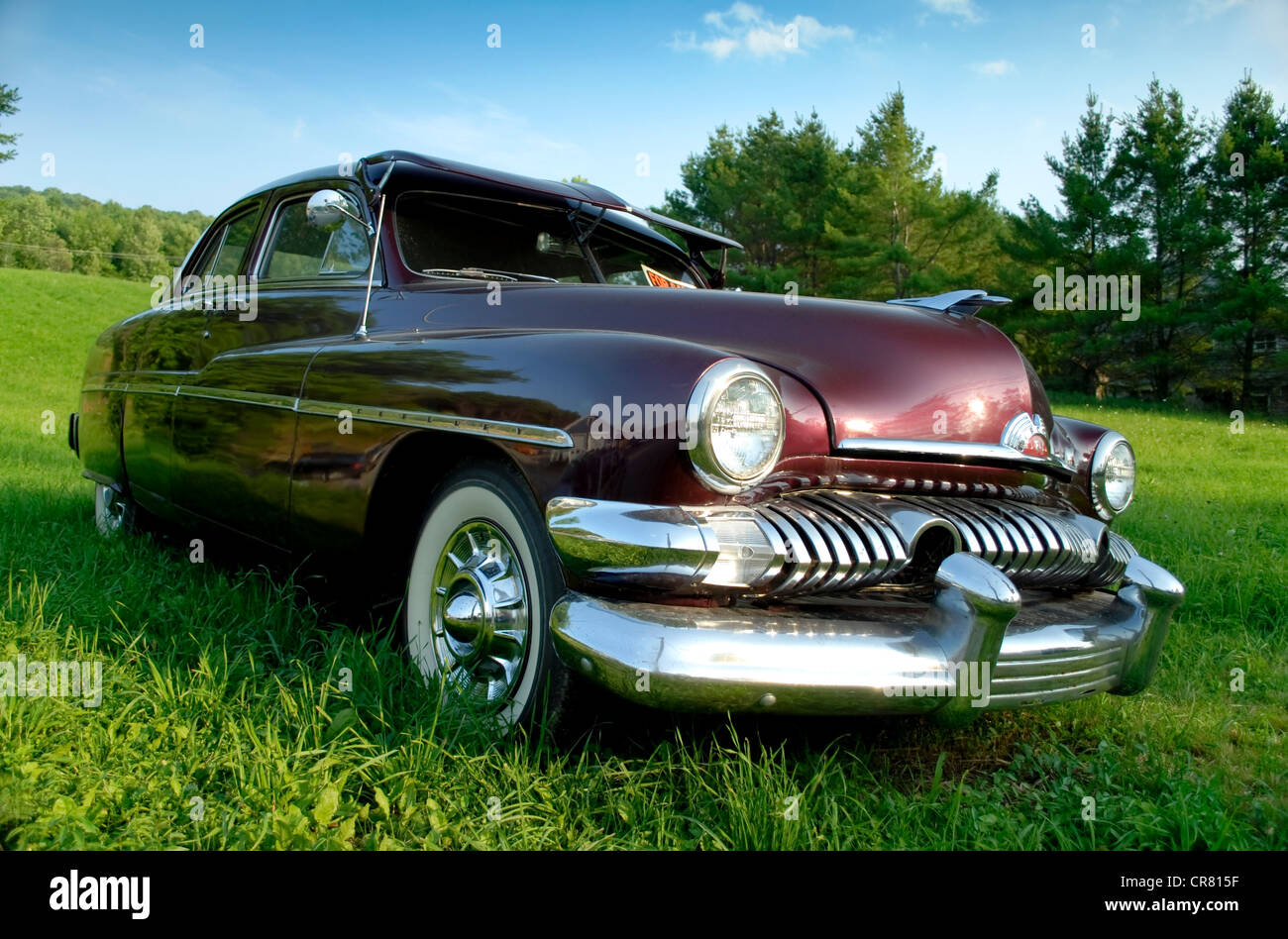 Metallic plum colored vintage 1950's American Automobile Stock Photo