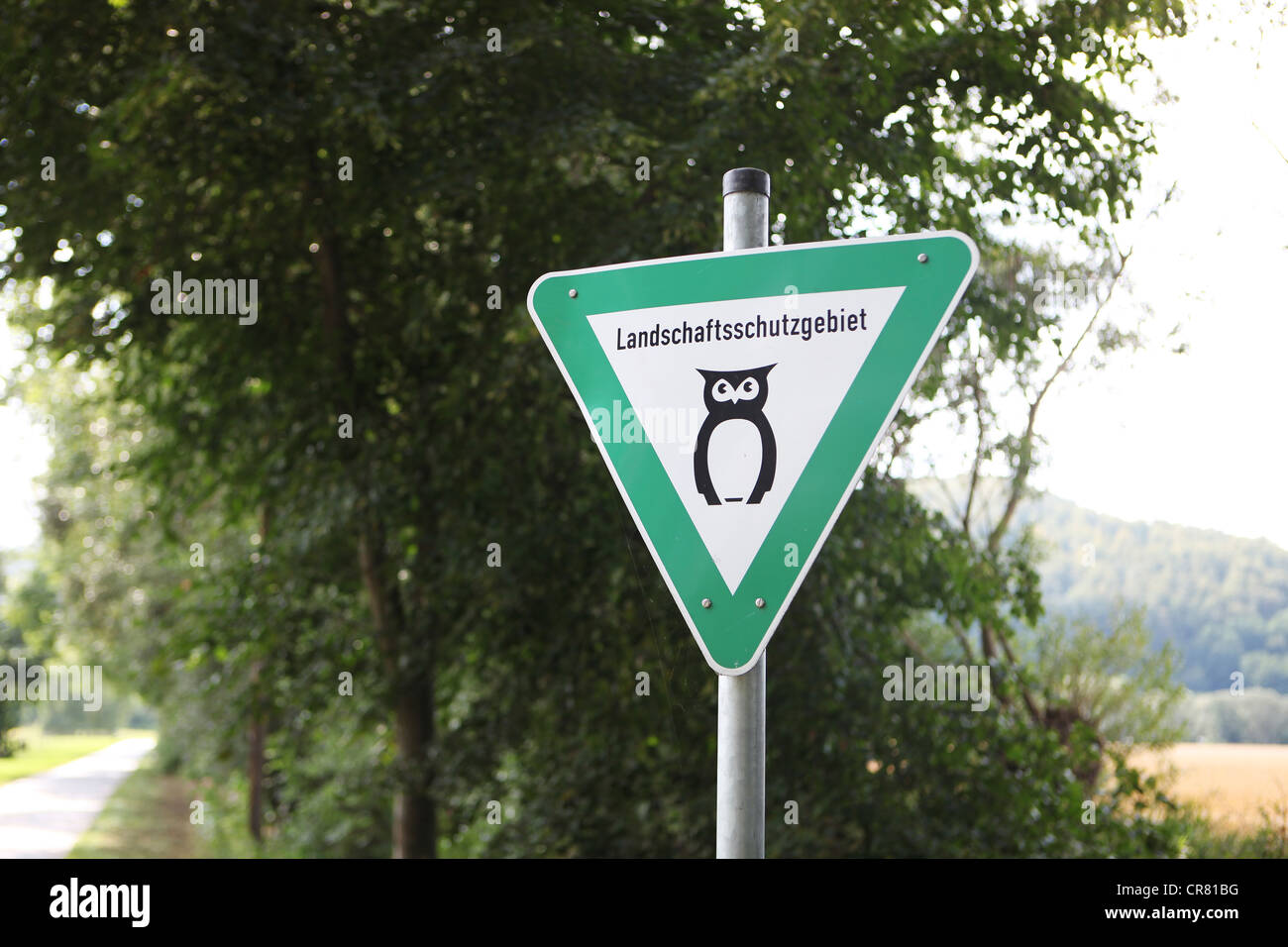 Nature reserve, sign, Weserbergland region, Germany, Europe Stock Photo