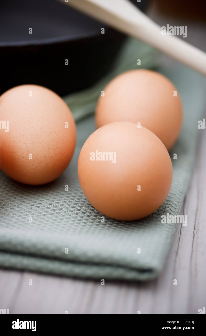3 Eggs Ready for Cooking Stock Photo