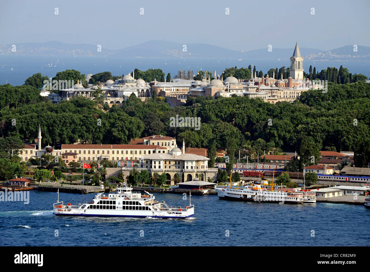 Golden Horn as seen from Galata Tower, Halic, and Topkapi Palace, Topkap&#305; Sarayi, Seraglio, Istanbul, Turkey Stock Photo