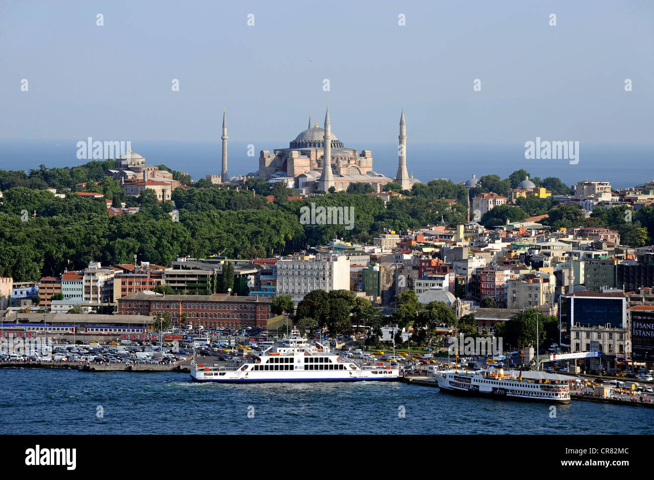 Golden Horn as seen from Galata Tower, Halic, and Hagia Sophia, Ayasofya, Istanbul, Turkey Stock Photo