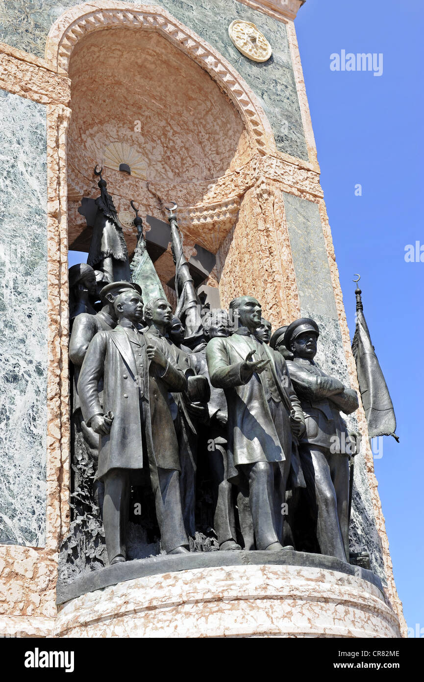 Mustafa Kemal Atatuerk and his fellow soldiers, independence monument by Pietro Canonica, Taksim Meydani square, Taksim Square Stock Photo