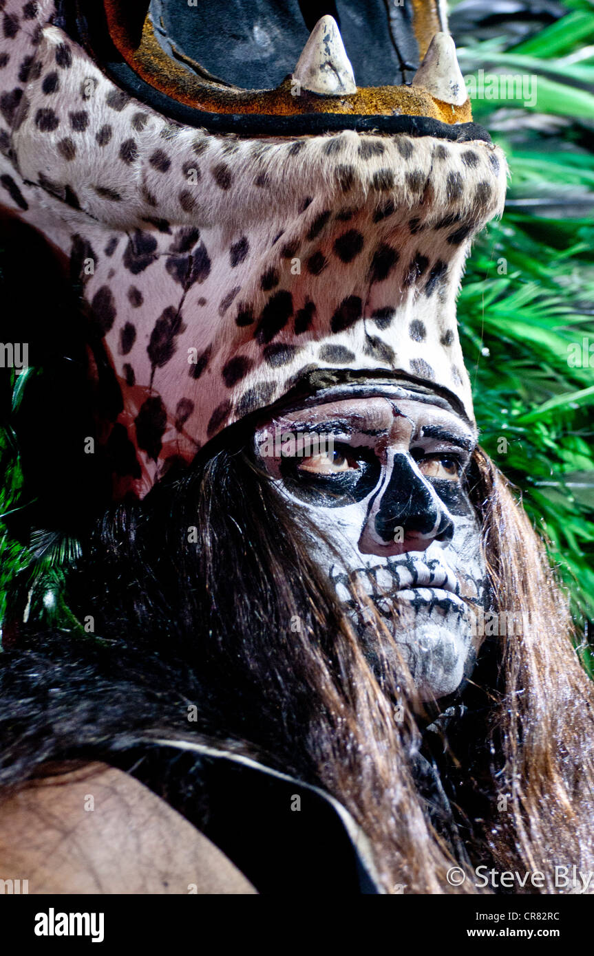 Masked Maya mystical actor performing in Xcaret Park, Maya, Mexico Photo - Alamy