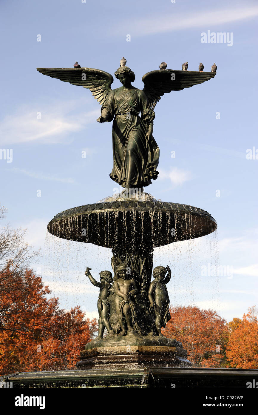 New York City, Manhattan, Central Park, Angel of the Waters Fountain,  Bethesda Terrace Solid-Faced Canvas Print