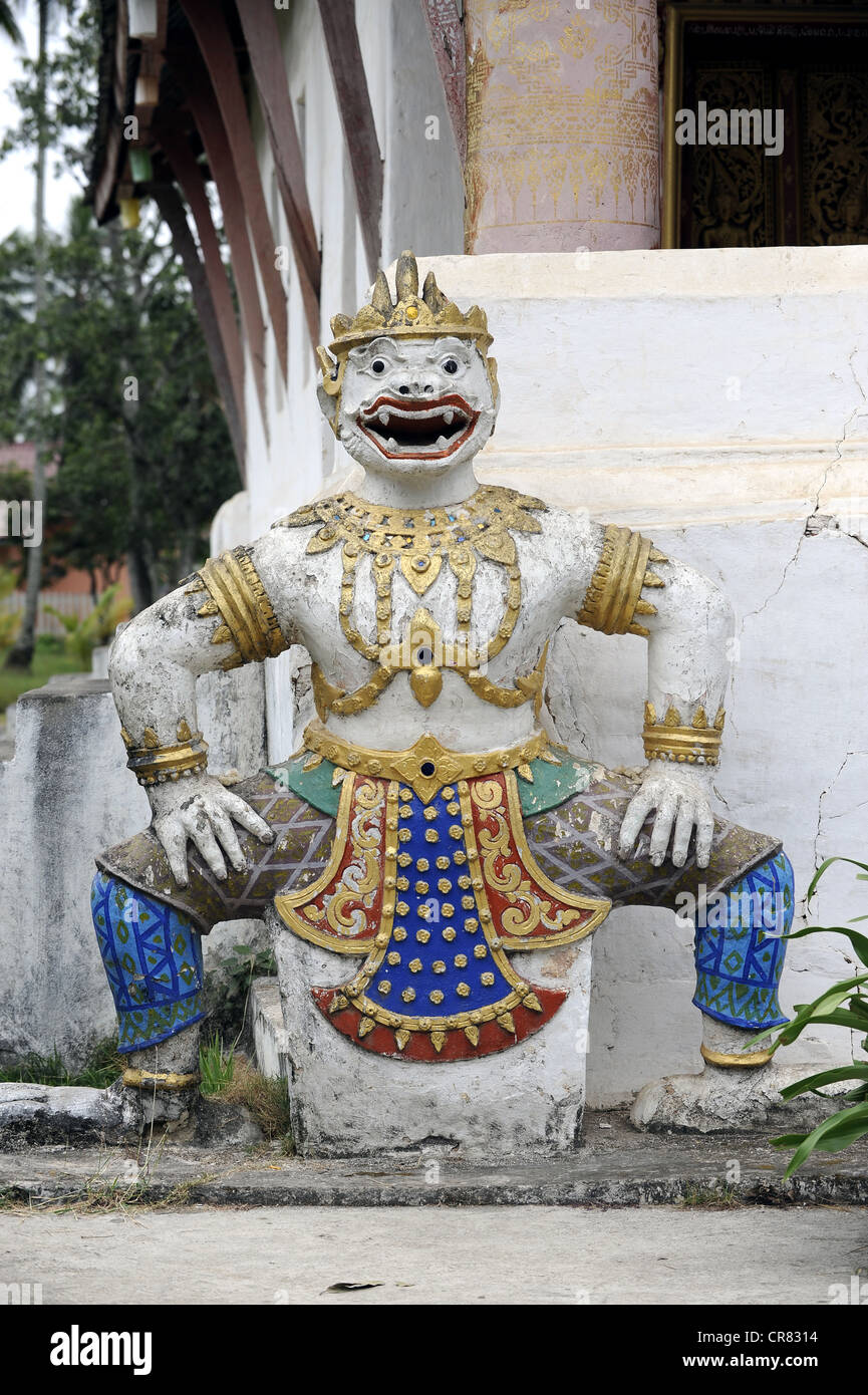 Statue of a temple guard, Hanuman, Wat Aham temple, Luang Prabang, Laos, Southeast Asia, Asia Stock Photo