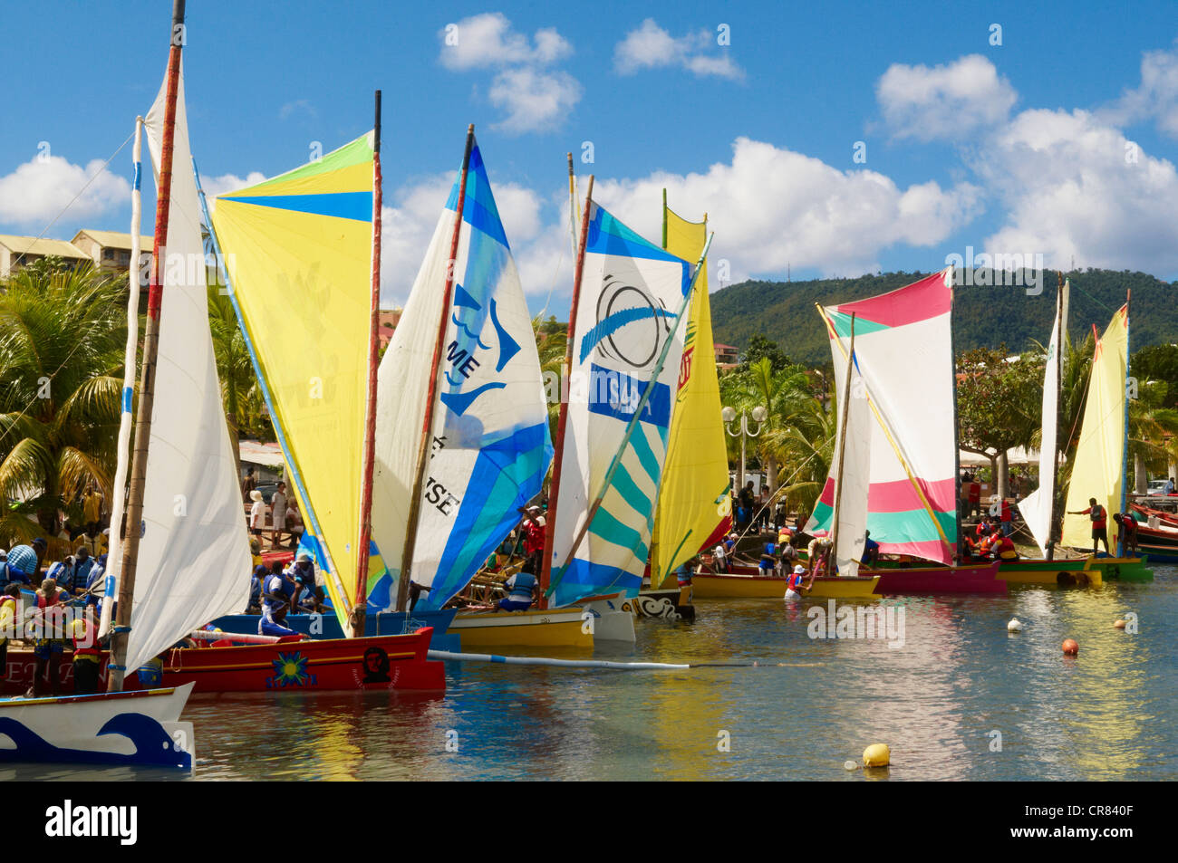 France, Martinique (French West Indies), Les Trois-Ilets, Gommier (traditional boat) race Stock Photo