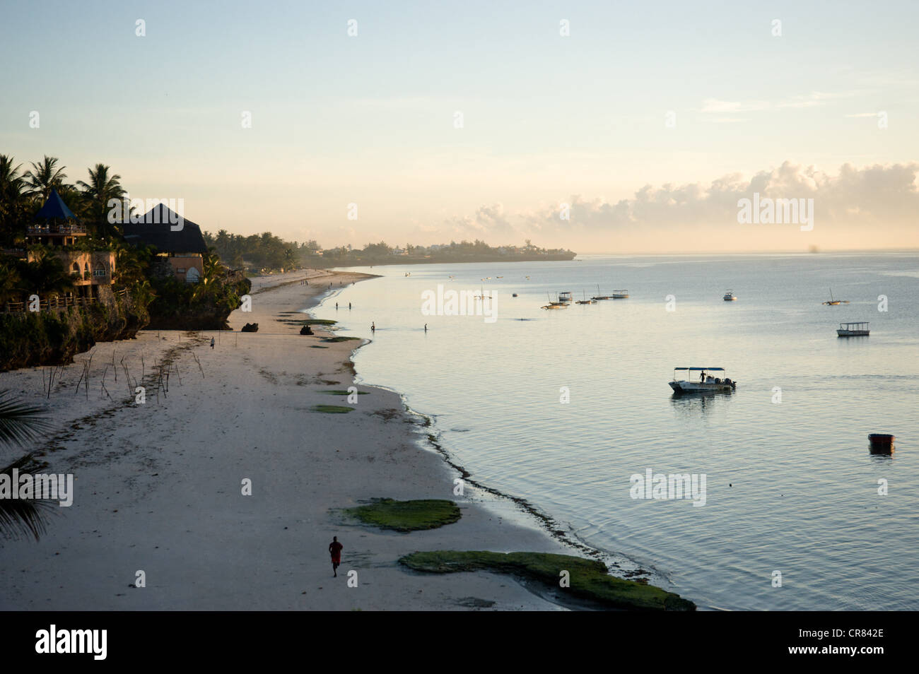 View on shoreline in the evening, when sun is going down. Mombasa, Kenya, East Africa. Stock Photo