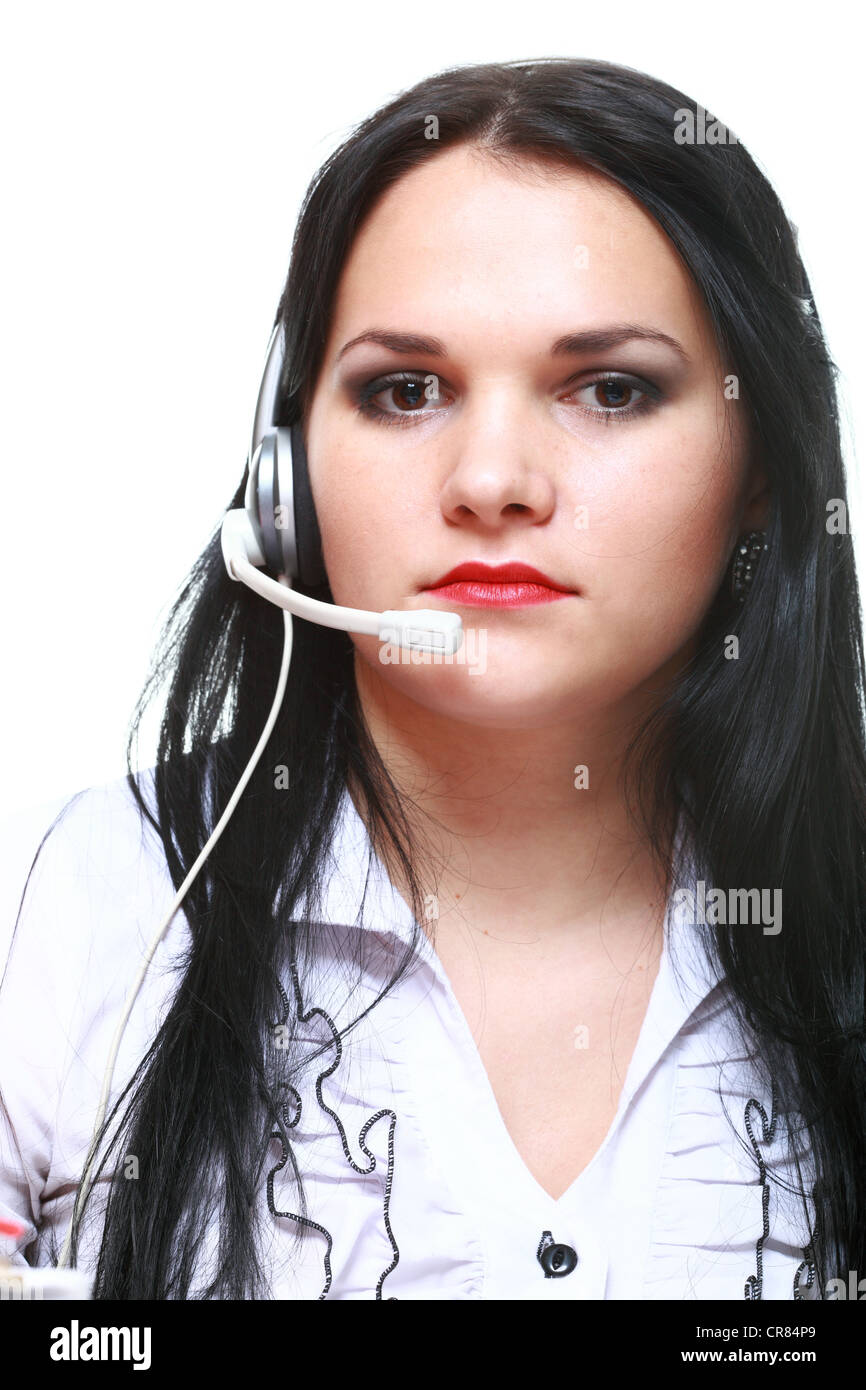 young girl with headphones isolated Stock Photo Alamy