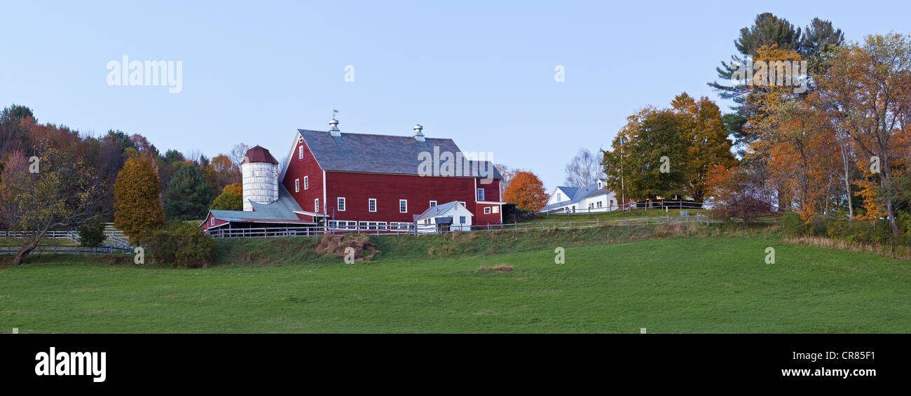 United States, New England, Vermont, farm in the surroundings of Woodstock during Indian summer Stock Photo
