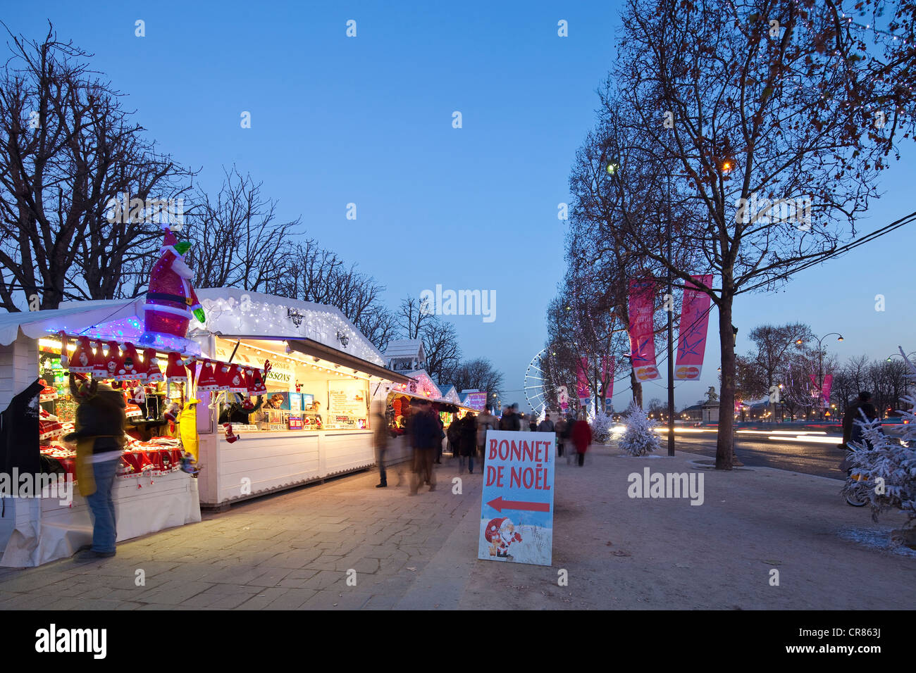 France, Paris, the Christmas market on the Avenue des Champs Elysees
