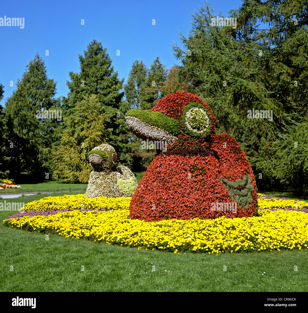 Ducks made of flowers, park on the Flower Island of Mainau on Lake