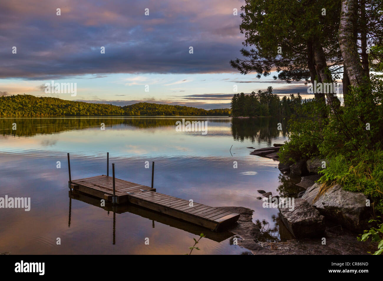 Lakefront at sunset at the Killarney Lodge resort, Lake of Two Rivers, Algonquin Provincial Park