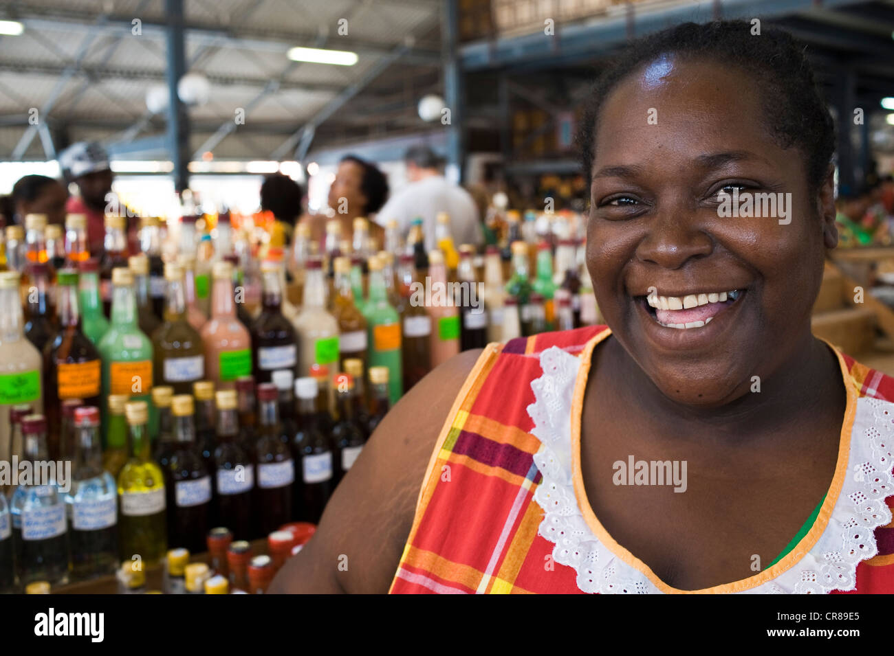 France, Martinique (French West Indies), Fort de France, the big market, Emma selling local products Stock Photo