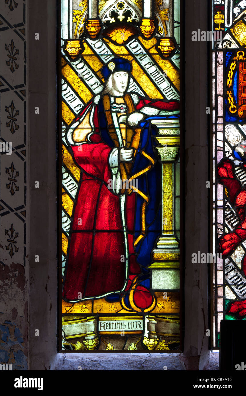 Henry VII stained glass, St. Nicholas Church, Stanford on Avon, Northamptonshire, UK Stock Photo