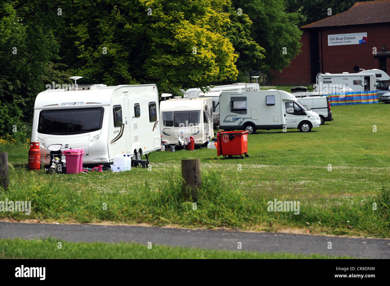 An illegal travellers camp up at Carden Park a bit of council owned land in Brighton Stock Photo
