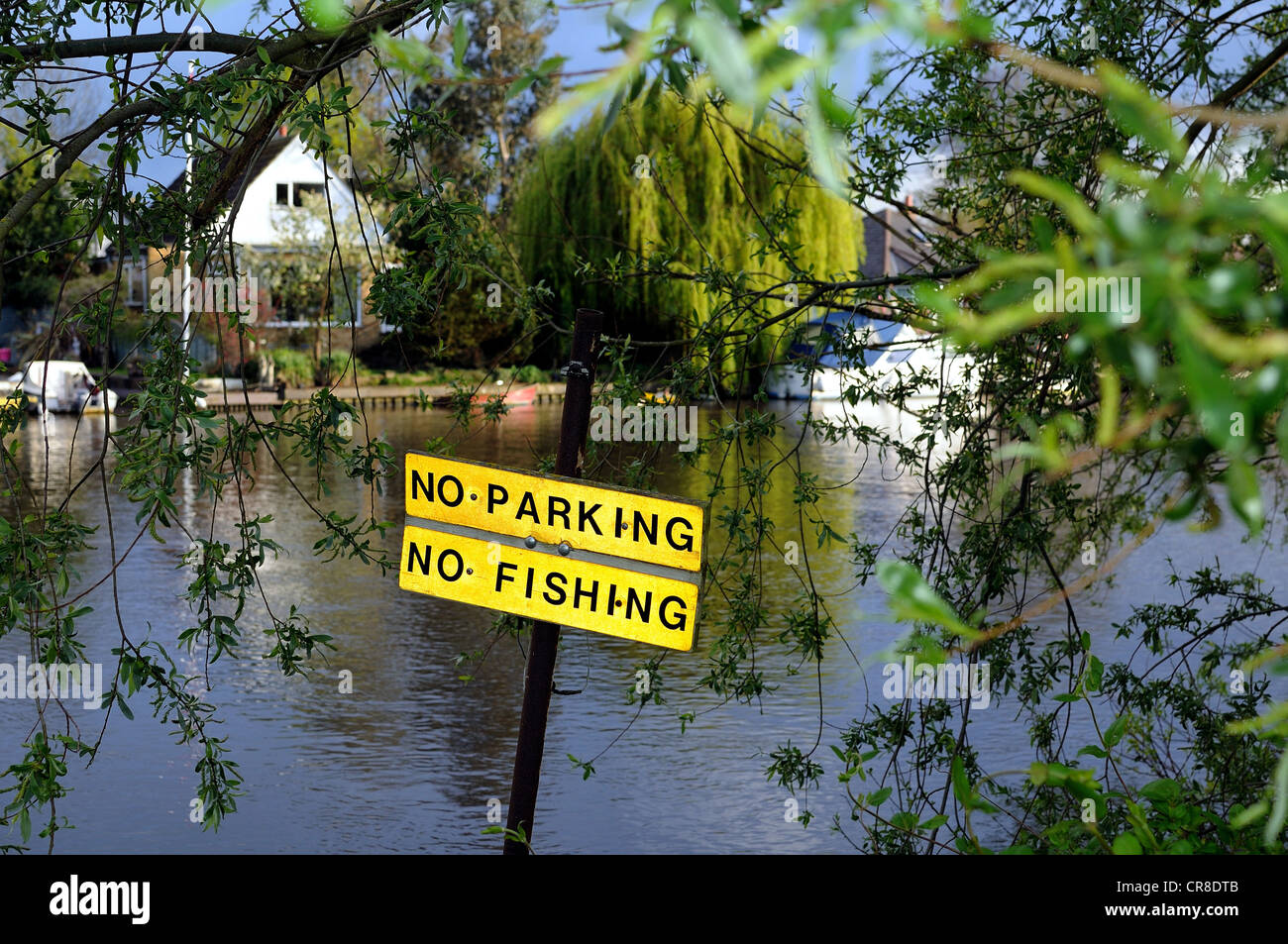 'No Parking No Fishing' sign on River Thames Stock Photo