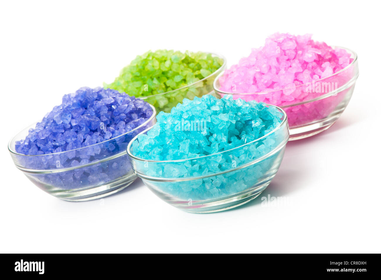 Sea color salt in glasses. Isolated on white Stock Photo